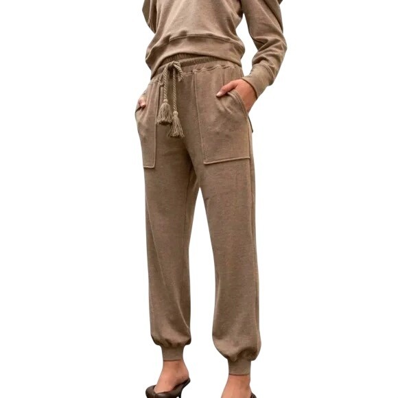 Moon River Pants - Moon River NWT Fleece Lined Tassel Jogger Neutral Brown XS
